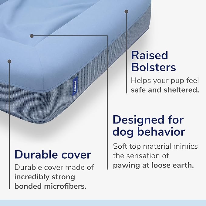 Casper Dog Bed, Plush Memory Foam, Large, Blue, 35.0"L x 45.0"W x 7.0"Th