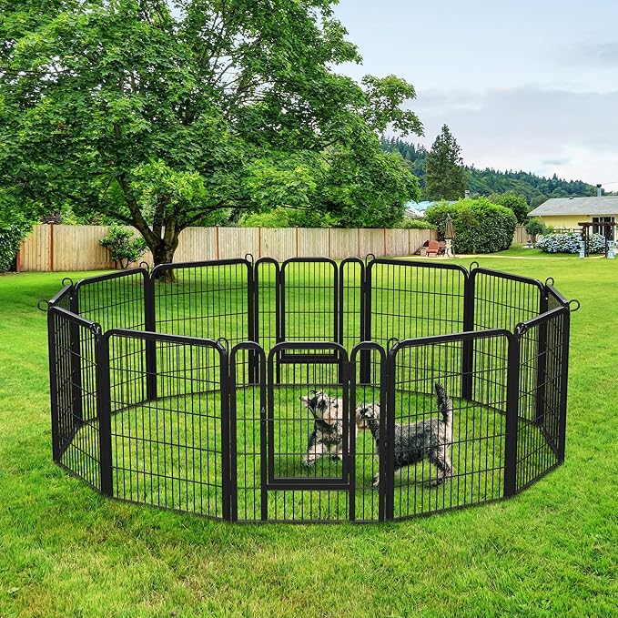 Yaheetech Dog Playpen Outdoor,12 Panel Dog Fence 32" Height Pet Pen for Large/Medium/Small Dogs Heavy Duty Pet Exercise Pen for Puppy/Cat/Rabbit/Small Animals Portable Playpen for RV/Camping/Garden