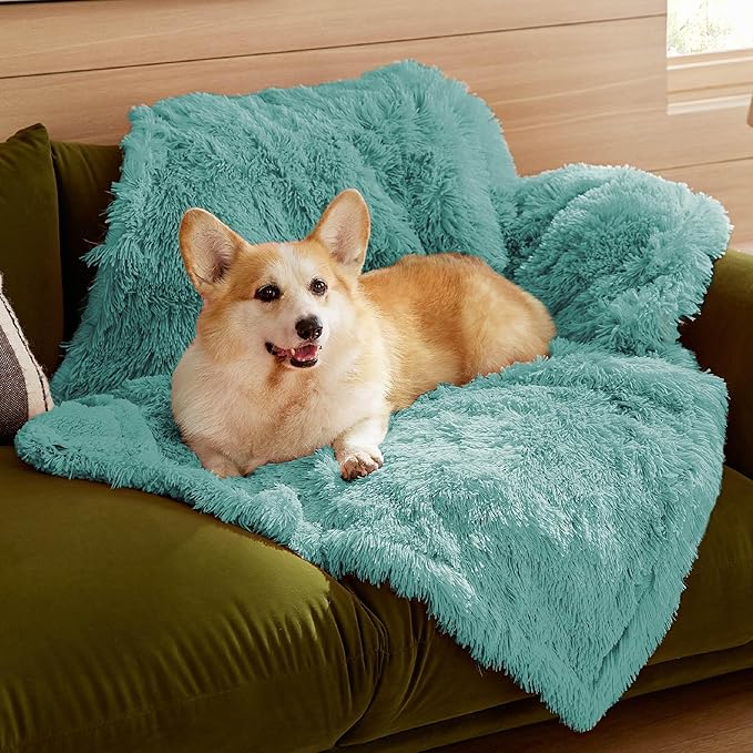 Bedsure Waterproof Dog Blankets for Medium Dogs - Calming Cat Blanket for Couch Protector Washable, Long Faux Fur Pet Throw Blanket for Puppy, Reversible Furniture Protection, 30"x40", Light Green