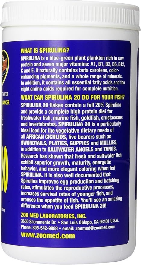 Zoo Med Spirulina 20 Flake Fish Food, 4-Ounce