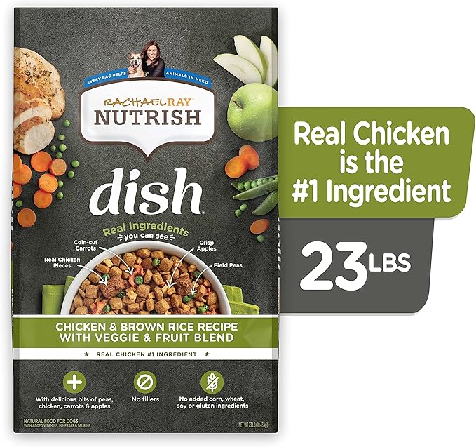 Rachael Ray Nutrish Dish Premium Natural Dry Dog Food with Added Vitamins, Minerals & Taurine, Chicken & Brown Rice Recipe with Veggies & Fruit, 23 Pound Bag