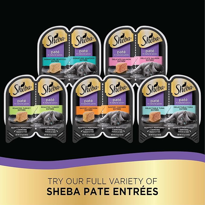 Sheba Wet Food PERFECT PORTIONS Paté Adult Wet Cat Food Trays (24 Count, 48 Servings), Tender Beef Entrée, Easy Peel Twin-Pack Trays