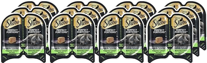 Sheba Perfect Portions Wet Cat Food, Savory Chicken Entrée and Roasted Turkey Entrée, (12) 2.6 Oz Twin-Pack Trays