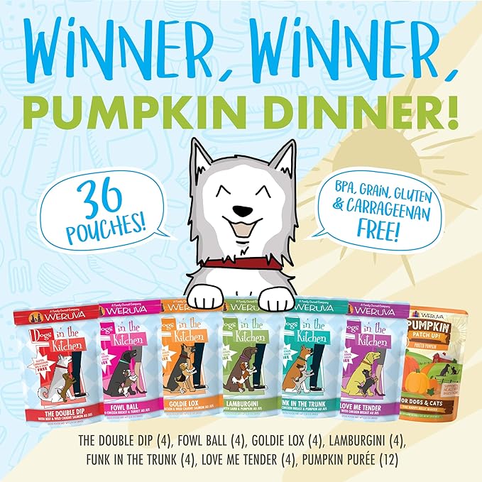 Weruva Dogs in The Kitchen & Pumpkin Patch Up Pouches, Winner Winner Pumpkin Dinner Variety Pack, 36 Pouches Total