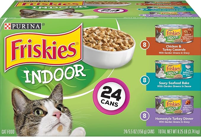 Purina Friskies Indoor Wet Cat Food Variety Pack, Indoor - (Pack of 24) 5.5 oz. Cans