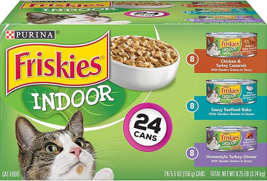 Purina Friskies Indoor Wet Cat Food Variety Pack, Indoor - (Pack of 24) 5.5 oz. Cans