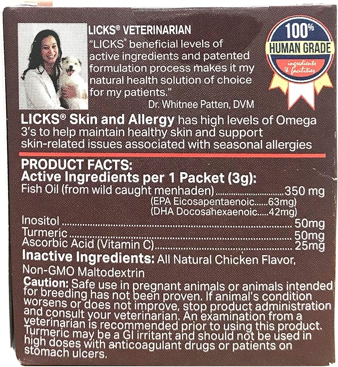 Licks Pill-Free Cat Skin and Allergy - Omega 3 Cat Allergy Relief - Cat Vitamins & Supplements for Itchy Skin - Turmeric Supplement for Cat Skin - Gel Packets - 30 Use