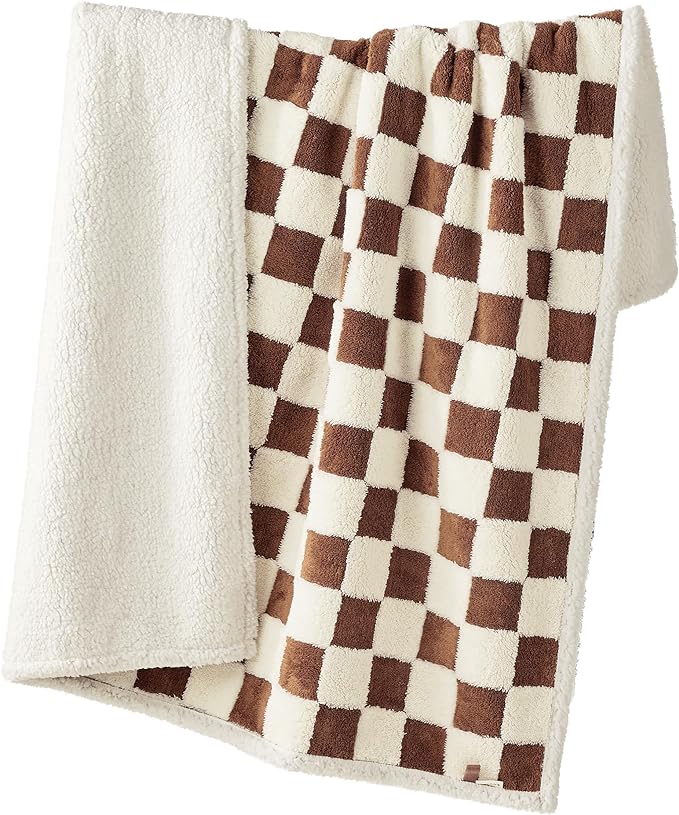 Lesure Waterproof Dog Blanket for Medium Dogs - Washable Double Sided Dog Blankets with Warm Jacquard Shag and Soft Sherpa Fleece, Pet Cat blanket for Couch Protection, 3D Textured Checks, Brown