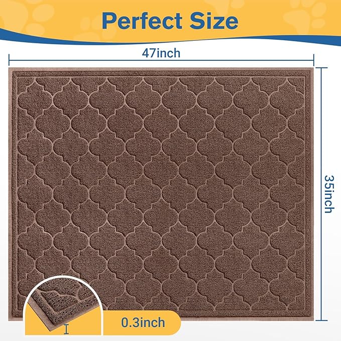 LuxStep Cat Litter Mat Litter Trapping Mat, 35x47 Inch Waterproof and Non-Slip Litter Box Mat for Clean Floors, Soft on Cat Paws, Large Litter Pad for Indoor Cat Supplies and Essentials, Coffee