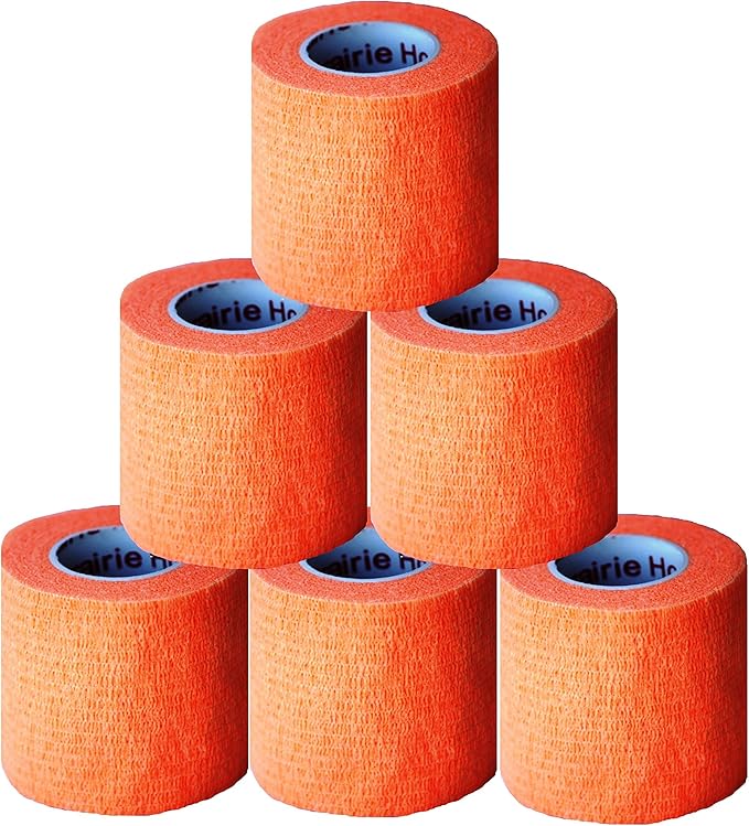 2 Inch Vet Wrap Tape Bulk (Orange) (Pack of 6) Self Adhesive Adherent Adhering Flex Bandage Grip Roll for Dog Cat Pet Horse