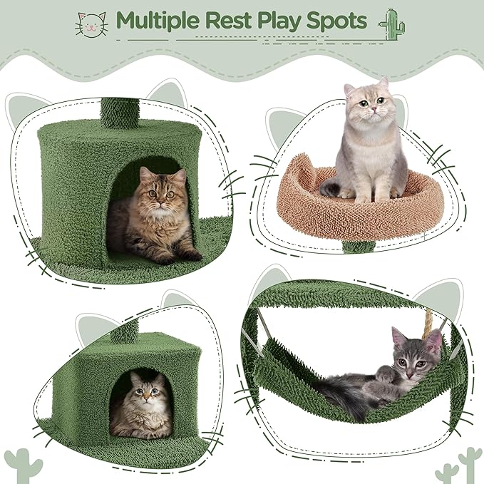 Yaheetech 62in Cactus Cat Tree Multi Level Cat Tower Activity Center Large Cat Condo w/Scratching Posts & Hammock & Dangling Ball, Cat Furniture for Indoor Cats