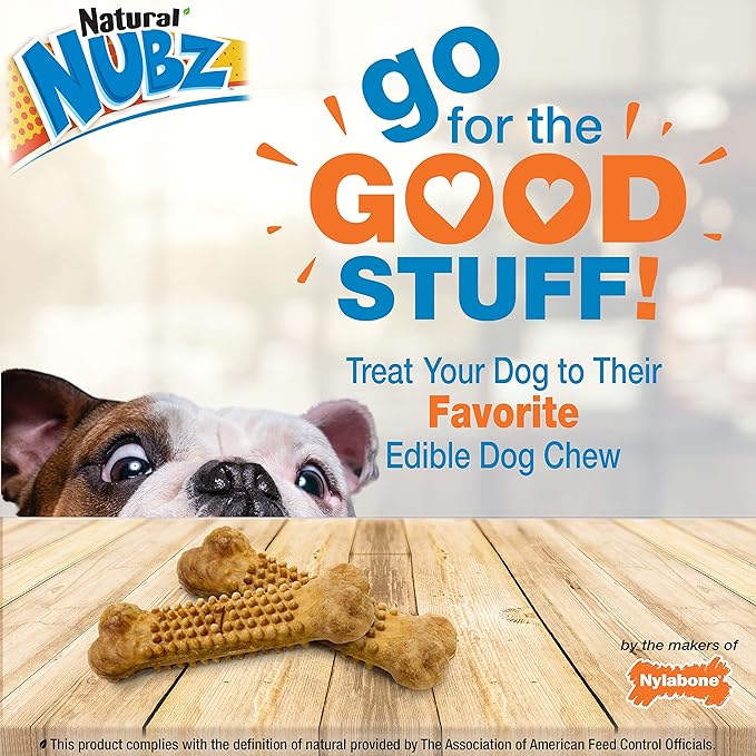 Nylabone Nubz Natural Edible Chew Treats for Dogs, Made in USA, Chicken Flavor, Small - Up to 25 lbs. (32 Count)