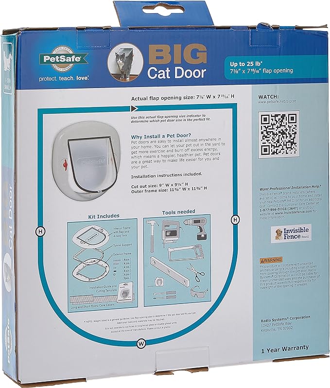 PetSafe Exterior/Interior Cat Door - Big Cat 4-Way Locking Pet Door Flap for Large Cats - Tinted Privacy Door - Weatherproof, Durable Door Frame - DIY Easy Install with Hardware Kit Included