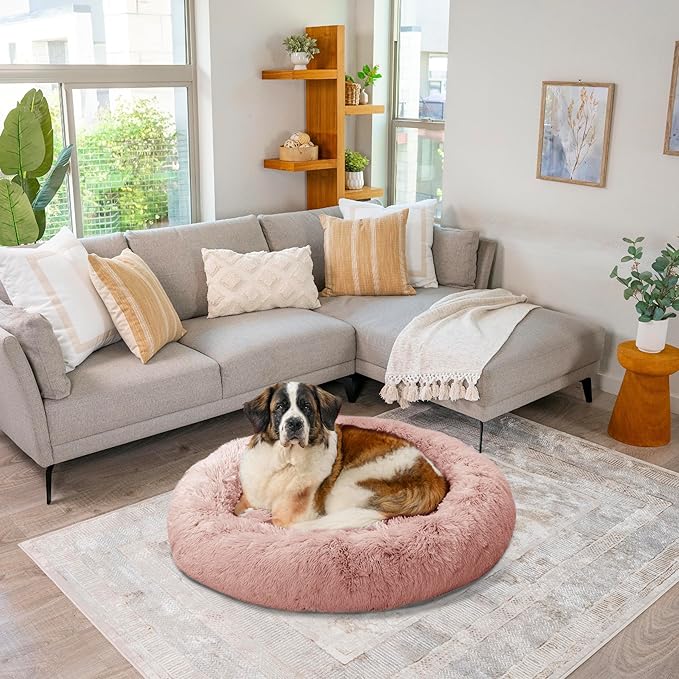 Best Friends by Sheri The Original Calming Donut Cat and Dog Bed in Shag Fur Dusty Rose, Extra Large 45"