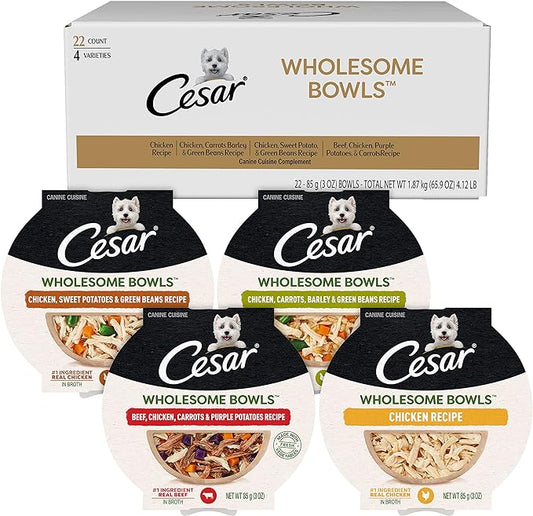 CESAR WHOLESOME BOWLS Adult Soft Wet Dog Food Variety Pack, (22) 3 oz. Bowls