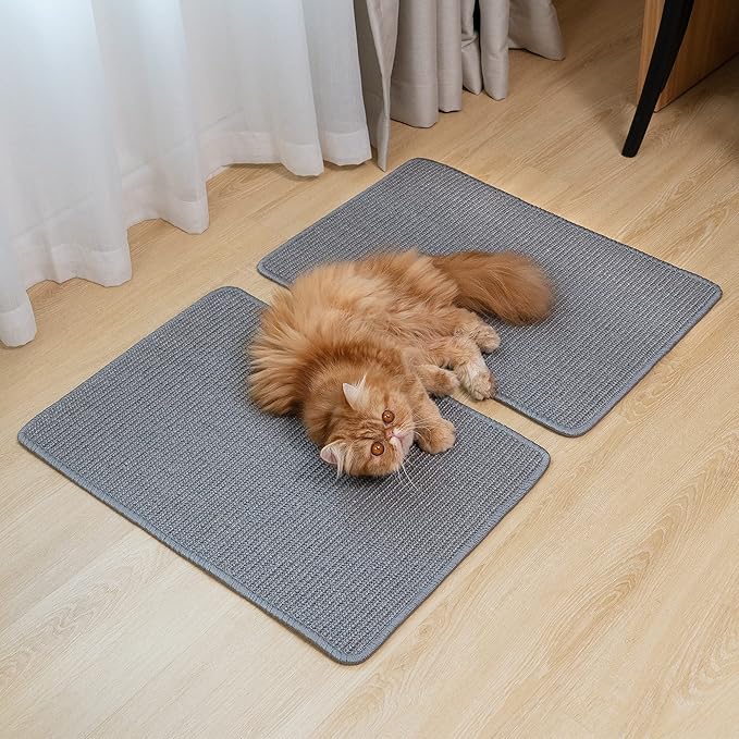 Cat Scratcher Mat,Natural Sisal Cat Scratch Pad with Sticky Velcro Tapes,Horizontal Floor Cat Scratching Pads Rug for Indoor Cats,Cat Furniture Protector for Couch&Carpets&Sofas(M,23.6"X15.7")