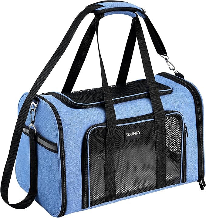 Dog Carrier Cat Carriers Airline Approved Pet Carrier for Small Medium Dogs Cats Under 15Lbs Puppies Collapsible Soft Sided TSA Travel Puppy Carrier Bag (Medium, Blue)