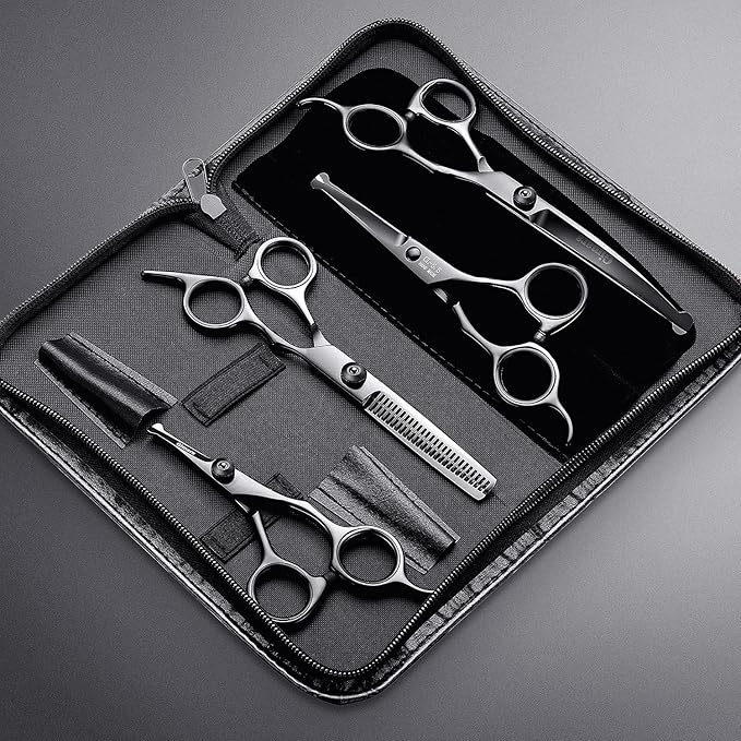 Gimars Professional 4CR Stainless Steel 6 in 1 Grooming Scissors for Dogs with Safety Round Tip, Heavy Duty Titanium Coated Pet Grooming Scissor for Dogs, Cats and Other Animals