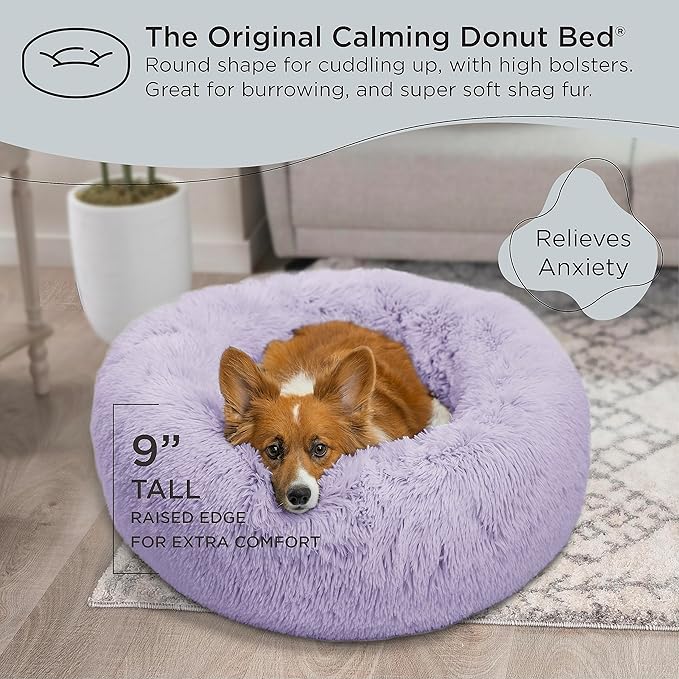 Best Friends by Sheri The Original Calming Donut Cat and Dog Bed in Shag Fur Lavender, Medium 30"