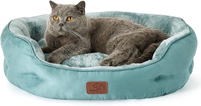 Bedsure Dog Beds for Small Dogs - Round Cat Beds for Indoor Cats, Washable Pet Bed for Puppy and Kitten with Slip-Resistant Bottom, 25 Inches, Washed Blue