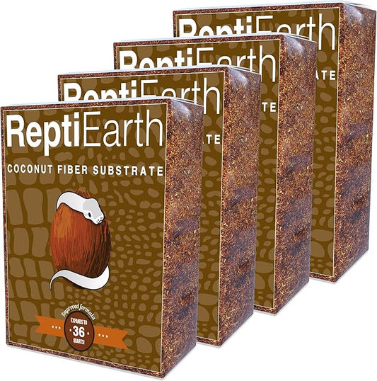 ReptiEarth Reptile Bedding, Fluffy Coconut Fiber Substrate 36 Quart Organic Coco Ready to Use for Bioactive Snake Terrarium, Lizard Tanks with Plants, for Frog, Tarantula or Hermit Crab Habitat (4 Pk)