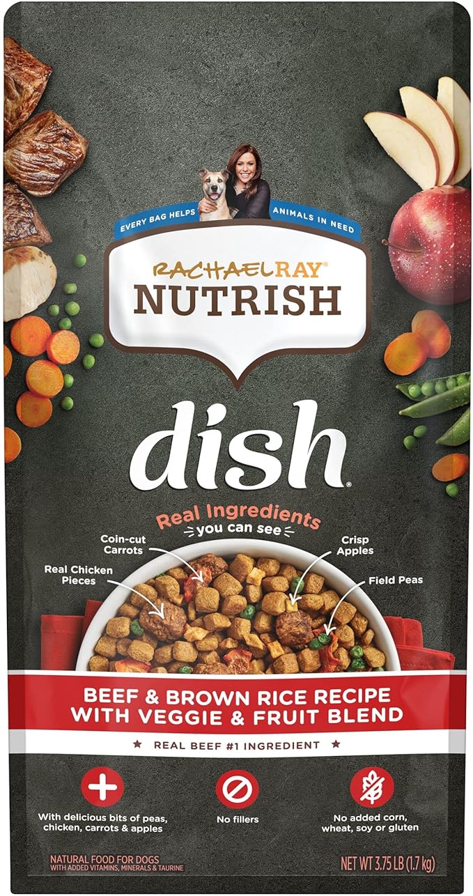 Rachael Ray Nutrish Dish Premium Natural Dry Dog Food with Added Vitamins, Minerals & Taurine, Beef & Brown Rice Recipe with Veggies, Fruit & Chicken, 3.75 Pounds