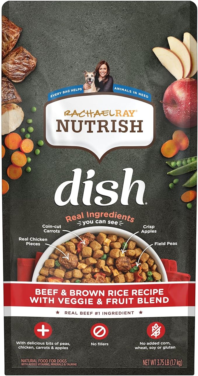 Rachael Ray Nutrish Dish Premium Natural Dry Dog Food with Added Vitamins, Minerals & Taurine, Beef & Brown Rice Recipe with Veggies, Fruit & Chicken, 3.75 Pounds