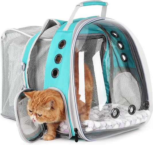 LOLLIMEOW Pet Carrier Backpack, Bubble Backpack Carrier, Cats and Puppies,Airline-Approved, Designed for Travel, Hiking, Walking & Outdoor Use (Square Expandable-Green)