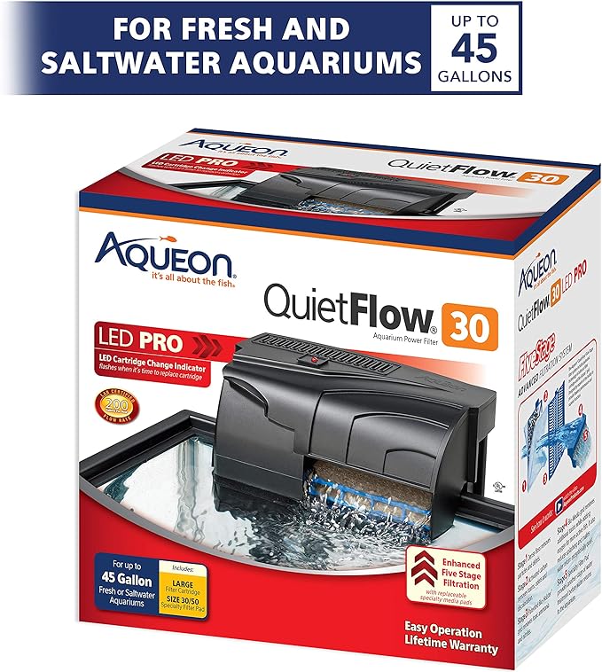Aqueon QuietFlow 30 LED PRO Aquarium Fish Tank Power Filter For Up To 45 Gallon Aquariums