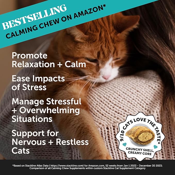 Pet Honesty Calming Chews for Cats - Cat Anxiety Relief + Helps Reduce Stress - Behavioral Support & Promotes Relaxation for Travel, Boarding, Vet Visits, Separation Anxiety - Chicken (2 Pack)