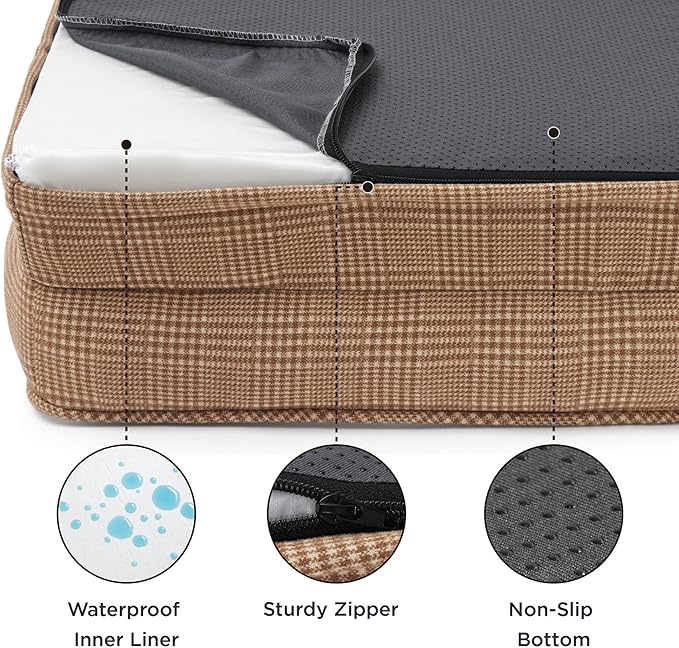 Bedsure Orthopedic Dog Bed for Medium Dogs - Waterproof Dog Sofa Beds Medium, Supportive Foam Pet Couch Bed with Removable Washable Cover, Waterproof Lining and Nonskid Bottom, Brown Checks