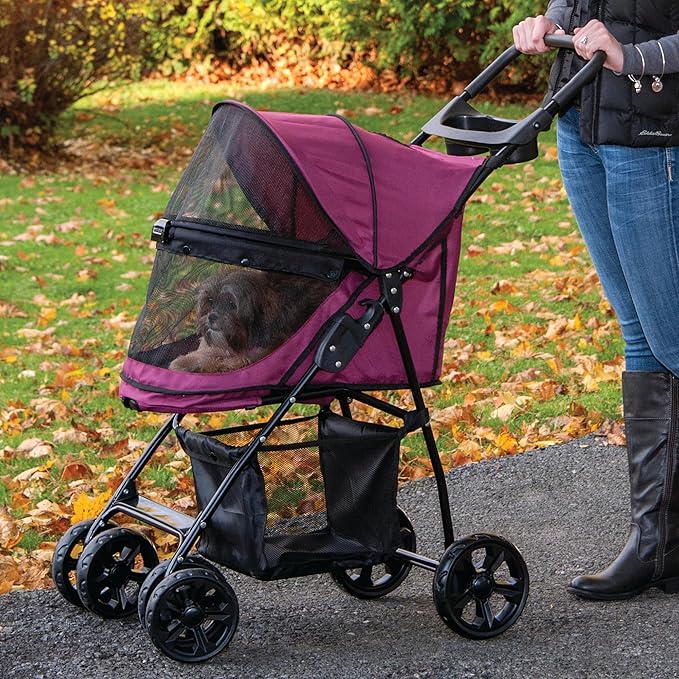 Pet Gear No-Zip Happy Trails Lite Pet Stroller for Cats/Dogs, Zipperless Entry, Easy Fold with Removable Liner, Safety Tether, Storage Basket + Cup Holder, 4 Colors