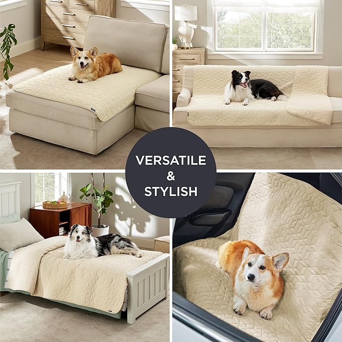 Bedsure 100% Waterproof Couch Cover for Dogs Washable - Non Slip Waterproof Dog Blanket for Couch Sofa, Lightweight Furniture Protector Durable for Pet Cat Puppy with Non-slip Bottom, Beige, 40x50IN