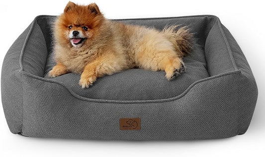 Bedsure Washable Dog Bed for Small Dogs - Waterproof All-Season Foam Puppy Beds, Orthopedic Rectangle Cuddle Indoor Cat Beds with Removable Zipper Cover, 25x21x8inches, Grey