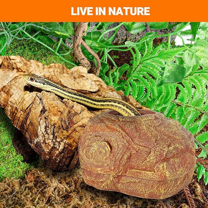 REPTI ZOO Gecko Hide Cave, 2 in 1 Snake Reptile Hideout for Hide & Rest & Breed & Feeding, Reptile & Amphibian Habitat Decor for Corn Snake, Small Snake, Ball Python, Crested Gecko, Leopard Gecko