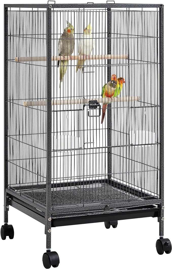 Yaheetech 40 Inch Wrought Iron Bird Cage Open-Top Parrot Cage with Rolling Stand for Parakeets Cockatiels Budgies Parrotlets Lovebirds Canary Small-Sized Birds Parrots