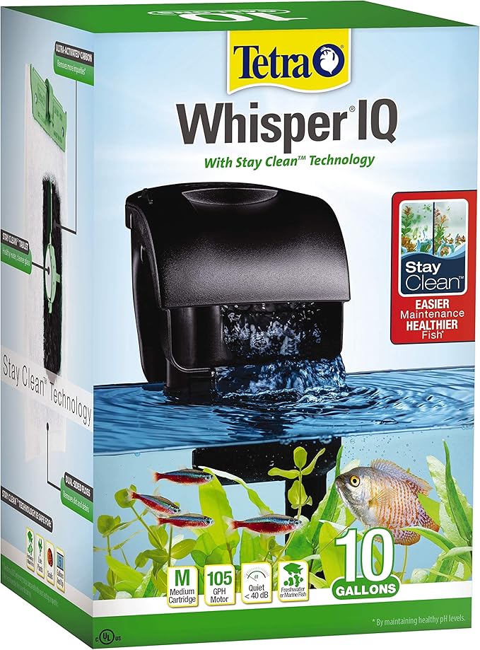 Tetra Whisper IQ Power Filter 10 Gallons, 105 GPH, with Stay Clean Technology