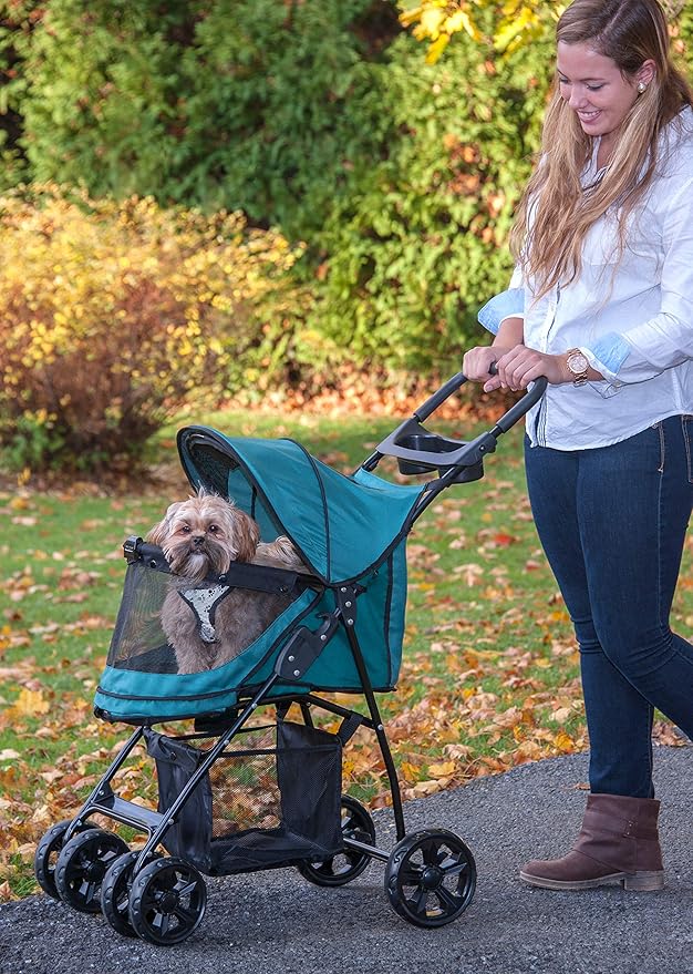 Pet Gear No-Zip Happy Trails Lite Pet Stroller for Cats/Dogs, Zipperless Entry, Easy Fold with Removable Liner, Safety Tether, Storage Basket + Cup Holder, 4 Colors