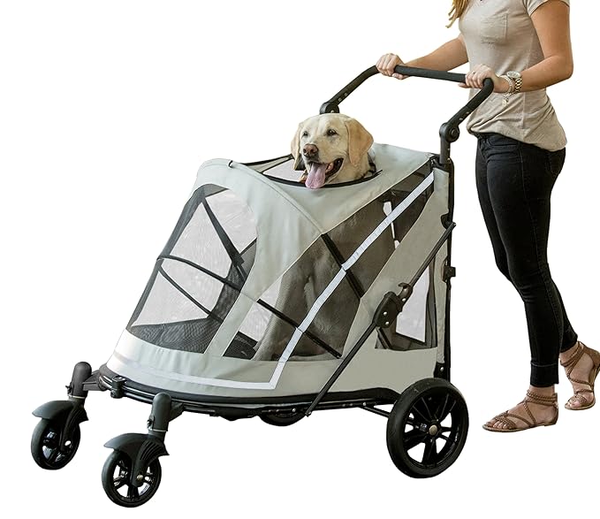 Pet Gear NO-Zip Pet Stroller with Dual Entry, Push Button Zipperless Entry for Single or Multiple Dogs/Cats, Pet Can Easily Walk In/Out, No Need to Lift Pet, Gel-Filled Tires, 1 Model, 2 colors