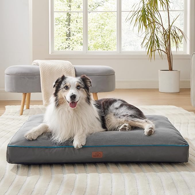 Bedsure Waterproof Dog Beds for Extra Large Dogs - 4 inch Thicken Up to 100lbs XL-Crate Dog Bed with Removable Washable Cover, Pet Bed Mat Pillows, Grey