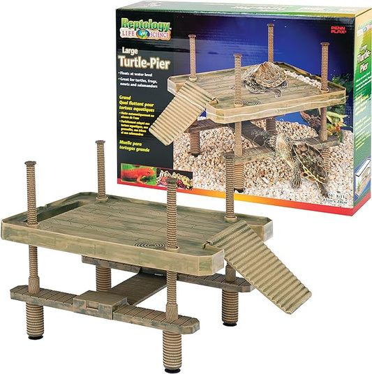 Penn-Plax Reptology Aquatic Turtle Pier and Basking Platform | Floating above Tank | Decorative, Functional, and Naturally Inspired for Aquariums and Terrariums | Large Size (REP603)