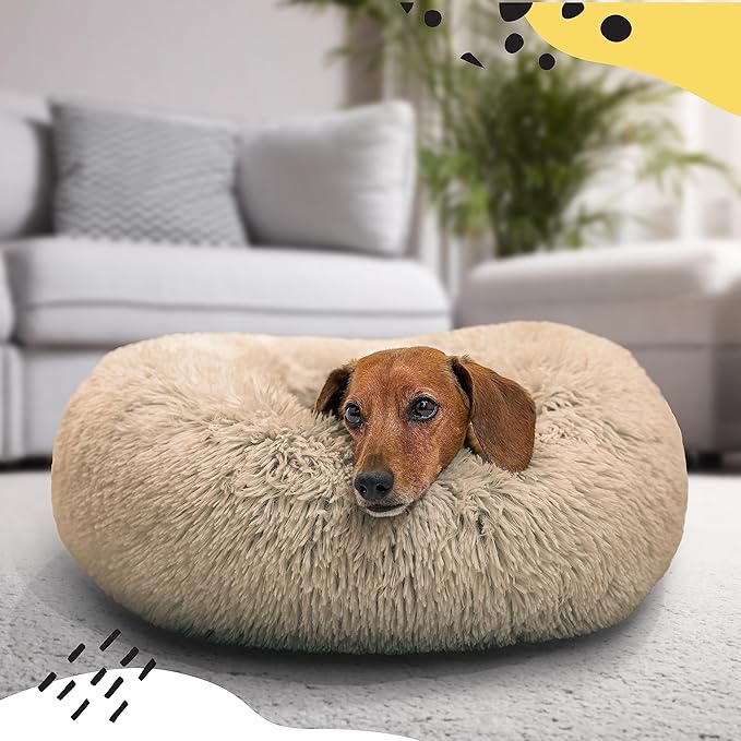 Best Friends by Sheri The Original Calming Donut Cat and Dog Bed in Shag Fur Taupe, Small 23"