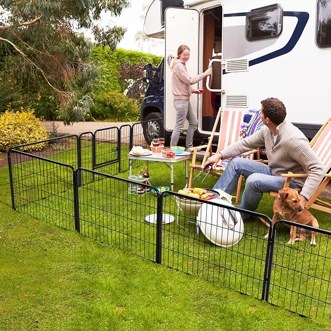 Yaheetech Dog Pen Panels, 4 Panels 24 Inch Height Dog Fence Dog Playpen Iron Dog Cat Exercise Barrier Outdoor Indoor RV Dog Fence Accessories for Camping, Yard, Patio, House Black