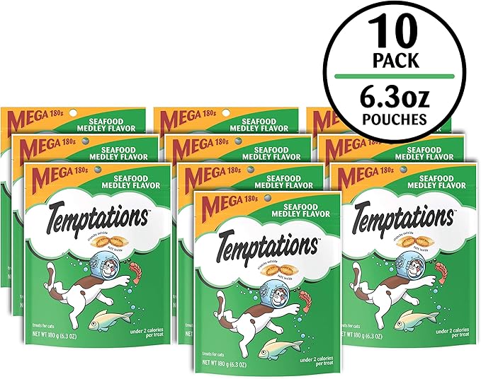 Temptations Classic Treats for Cats Seafood Medley Flavor 6.3 Ounces (Pack of 10)