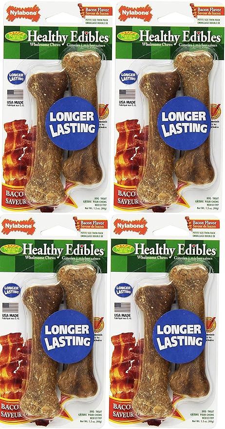 Nylabone Healthy Edibles Dog Chew Flavored Treat Bones (Petite - Bacon, 8 Bones)