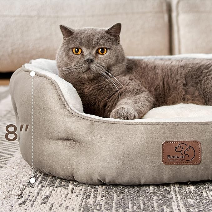 Bedsure Dog Beds for Small Dogs - Round Cat Beds for Indoor Cats, Washable Pet Bed for Puppy and Kitten with Slip-Resistant Bottom, 25 Inches, Taupe