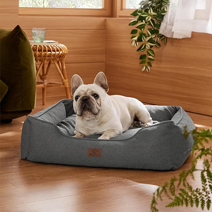 Bedsure Washable Dog Bed for Medium Dogs - Waterproof All-Season Foam Puppy Beds, Orthopedic Rectangle Cuddle Indoor Cat Beds with Removable Zipper Cover, 30x24x9inches, Grey