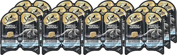 Sheba Perfect Portions Wet Cat Food, Delicate Salmon Entrée and Tender Whitefish and Tuna Entrée, (12) 2.6 Oz Twin-Pack Trays