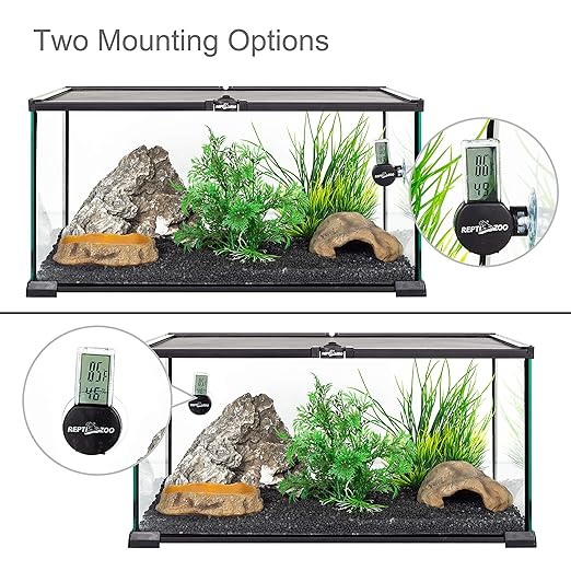 REPTI ZOO 2 Pack Reptile Terrarium Thermometer Hygrometer Digital Display Pet Rearing Box Reptiles Tank Thermometer Hygrometer with Suction Cup