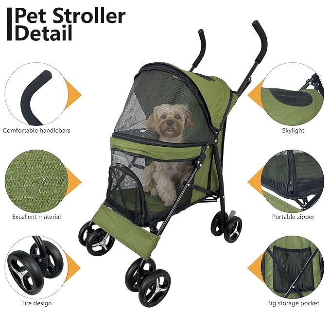 Umbrella shaped Lightweight 4 Wheel Dog Stroller for Medium Small Dogs, Portable Compact Pet Stroller with Breathable Mesh, Perfect for Travel,Jogging,up to 22lbs(Green)